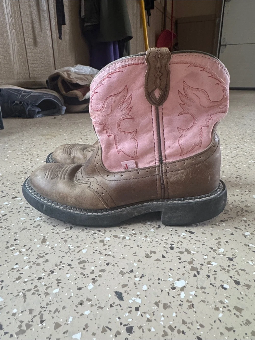 Justin Boots Kids Brown and Pink Western Cowboy Boots